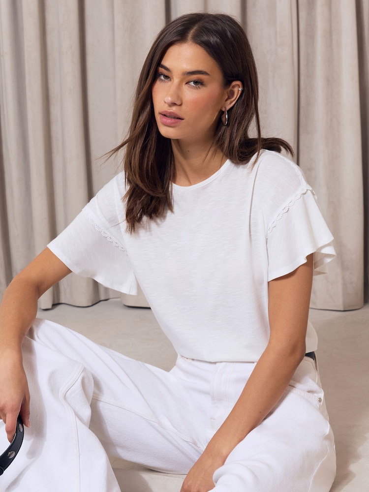 Lipsy White Flutter Sleeve T-Shirt - Image 2 of 5