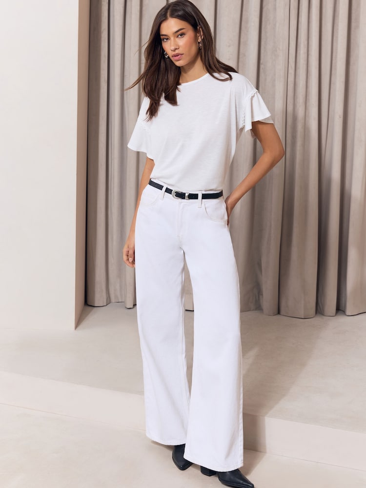 Lipsy White Flutter Sleeve T-Shirt - Image 5 of 5