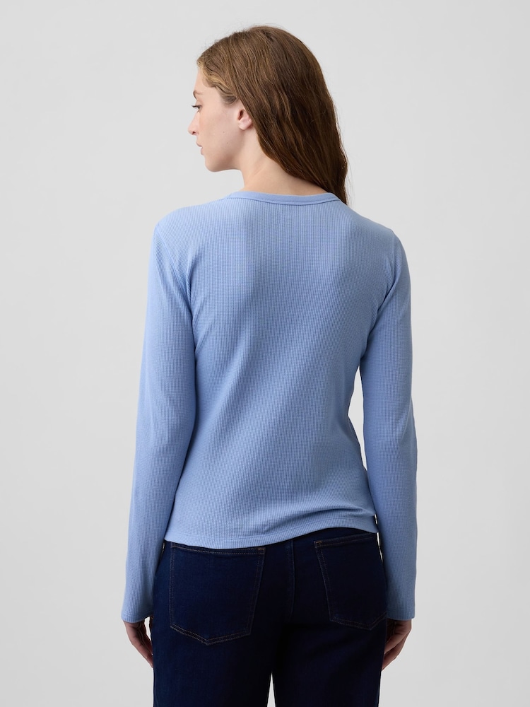 Gap Blue Waffle Knit Long Sleeve T-Shirt - Image 2 of 5 Gap Blue Waffle Knit Long Sleeve T-Shirt - Image 2 of 5