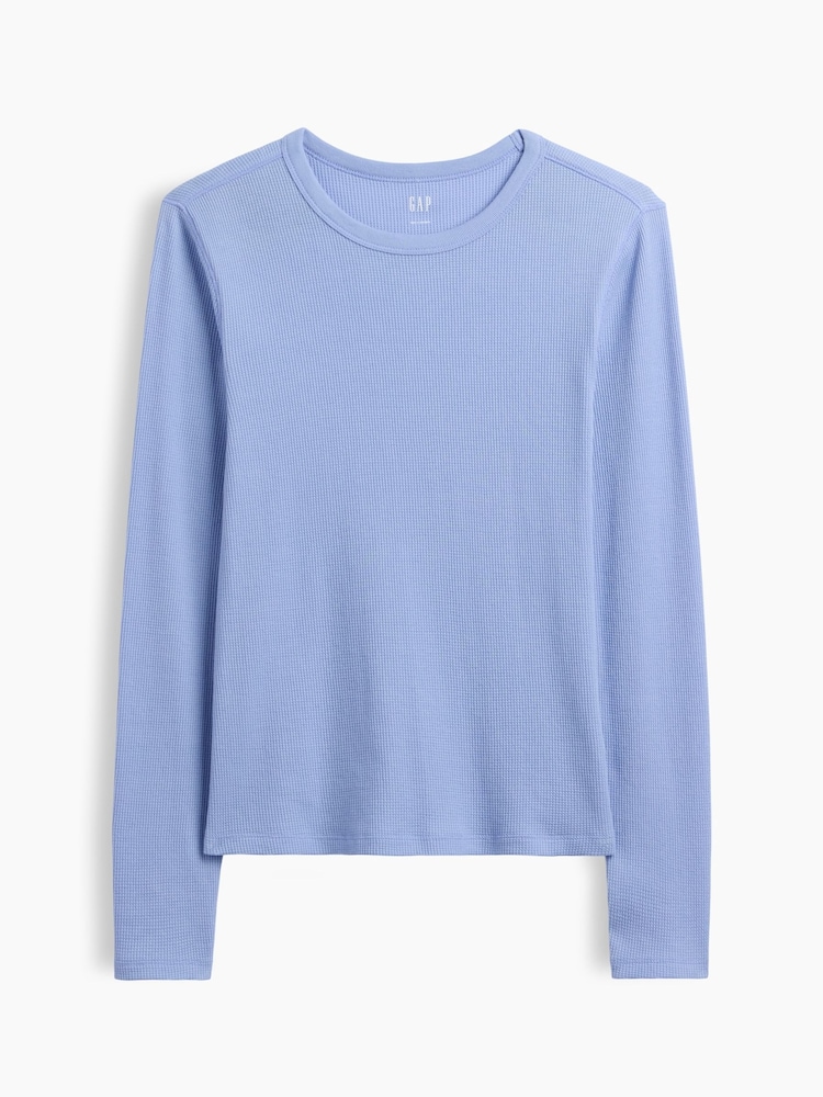 Gap Blue Waffle Knit Long Sleeve T-Shirt - Image 5 of 5 Gap Blue Waffle Knit Long Sleeve T-Shirt - Image 5 of 5