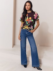 Lipsy Brown Floral Printed Flutter Sleeve T-Shirt - Image 4 of 5