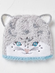 FatFace Grey Sadie Snow Leopard Print Beanie Hat - Image 1 of 3
