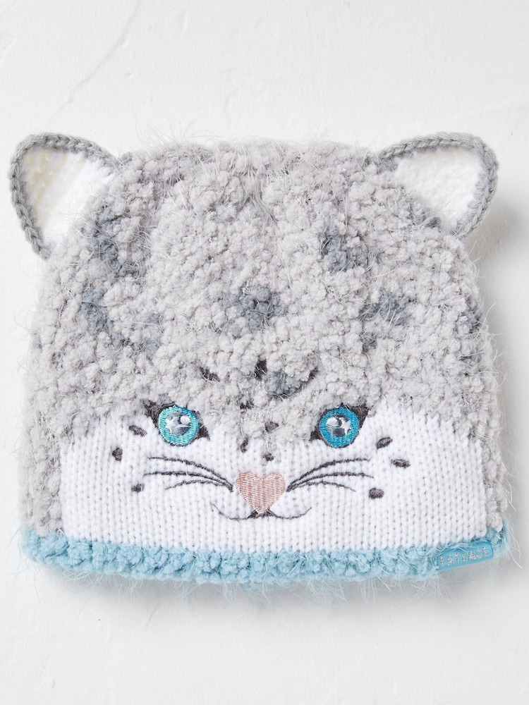 FatFace Grey Sadie Snow Leopard Print Beanie Hat - Image 1 of 3