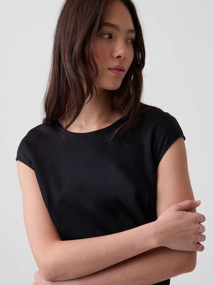Gap Black Cap-Sleeve Knee-Length Dress - Image 4 of 4 Gap Black Cap-Sleeve Knee-Length Dress - Image 4 of 4