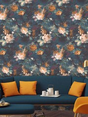 Woodchip & Magnolia Teal Blue Ava Marika Wallpaper - Image 1 of 3