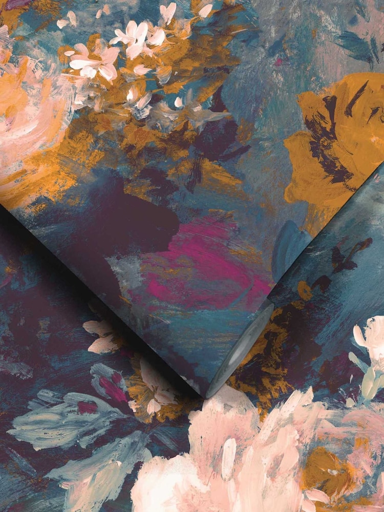 Woodchip & Magnolia Teal Blue Ava Marika Wallpaper - Image 3 of 3