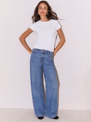 Lipsy White Cap Sleeve Scallop Trim Detail T-Shirt - Image 4 of 5
