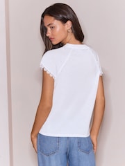 Lipsy White Cap Sleeve Scallop Trim Detail T-Shirt - Image 5 of 5