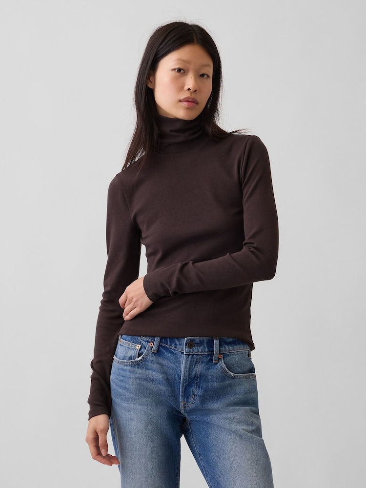 Gap Brown Modern Turtle Neck Long Sleeve T-Shirt - Image 1 of 5 Gap Brown Modern Turtle Neck Long Sleeve T-Shirt - Image 1 of 5