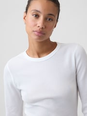 Gap White Waffle Knit Long Sleeve T-Shirt - Image 4 of 5