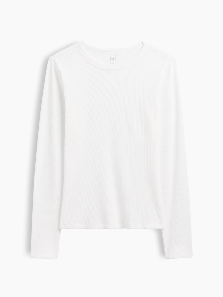 Gap White Waffle Knit Long Sleeve T-Shirt - Image 5 of 5 Gap White Waffle Knit Long Sleeve T-Shirt - Image 5 of 5