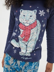 FatFace Green Sadie Snow Leopard Pyjama Set - Image 3 of 4