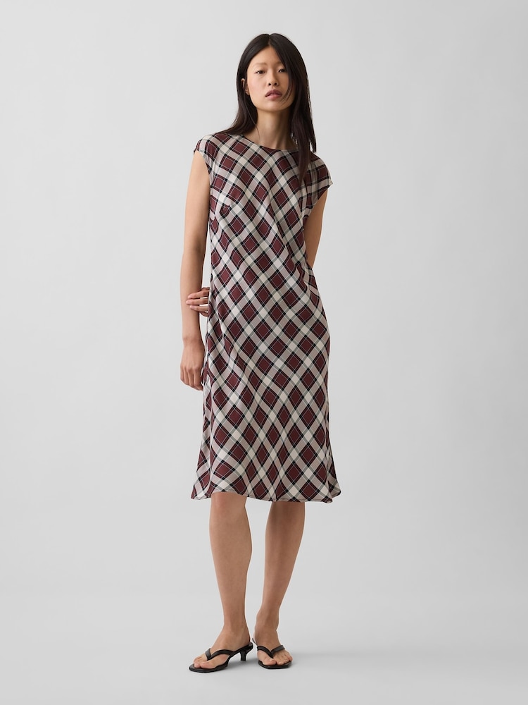 Gap Burgundy Red Check Cap-Sleeve Knee-Length Dress - Image 1 of 4 Gap Burgundy Red Check Cap-Sleeve Knee-Length Dress - Image 1 of 4