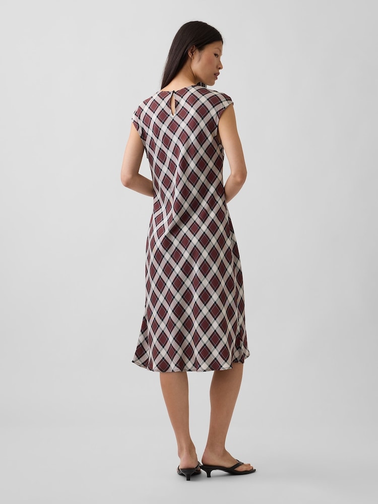 Gap Burgundy Red Check Cap-Sleeve Knee-Length Dress - Image 2 of 4 Gap Burgundy Red Check Cap-Sleeve Knee-Length Dress - Image 2 of 4