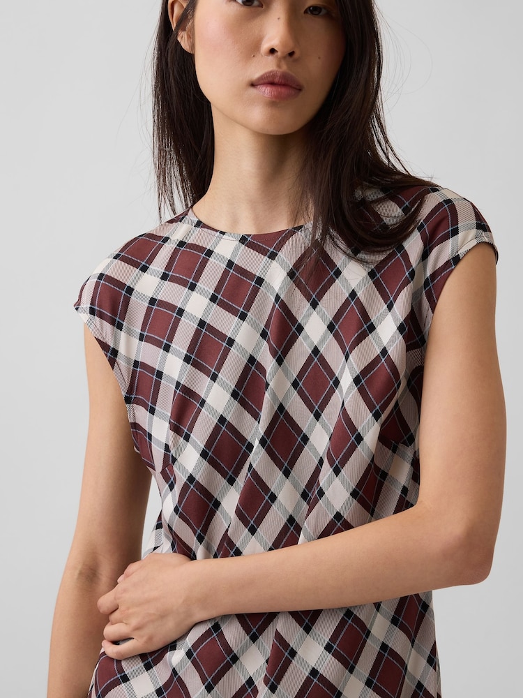 Gap Burgundy Red Check Cap-Sleeve Knee-Length Dress - Image 4 of 4 Gap Burgundy Red Check Cap-Sleeve Knee-Length Dress - Image 4 of 4