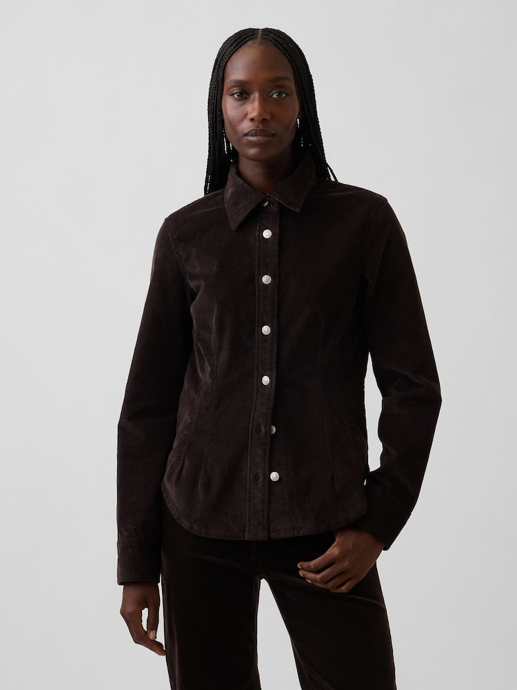 Gap Dark Brown Corduroy Fitted Shirt - Image 1 of 4 Gap Dark Brown Corduroy Fitted Shirt - Image 1 of 4