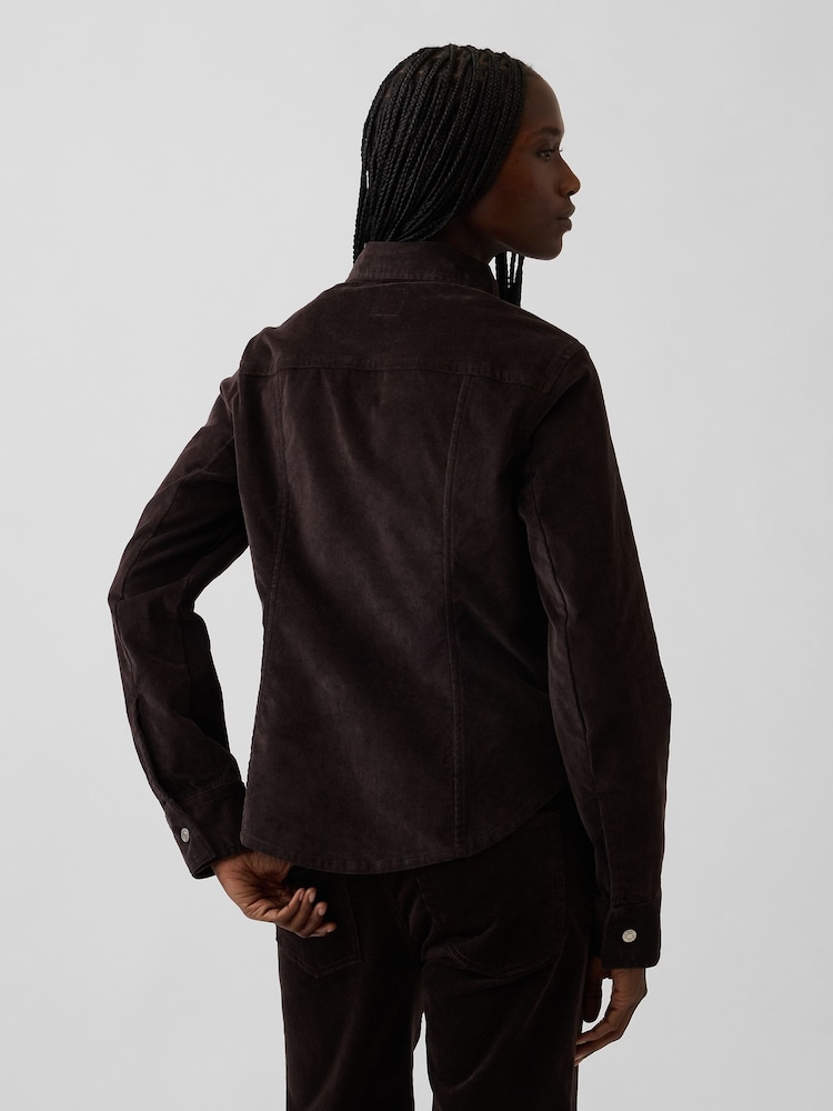 Gap Dark Brown Corduroy Fitted Shirt - Image 2 of 4 Gap Dark Brown Corduroy Fitted Shirt - Image 2 of 4
