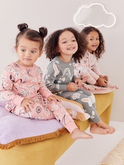 Rose/lapin gris - Manches longues imprimées 100% Cotton Se blottir Pyjamas 3 Lot (9mths-8yrs) - Image 2 de 9