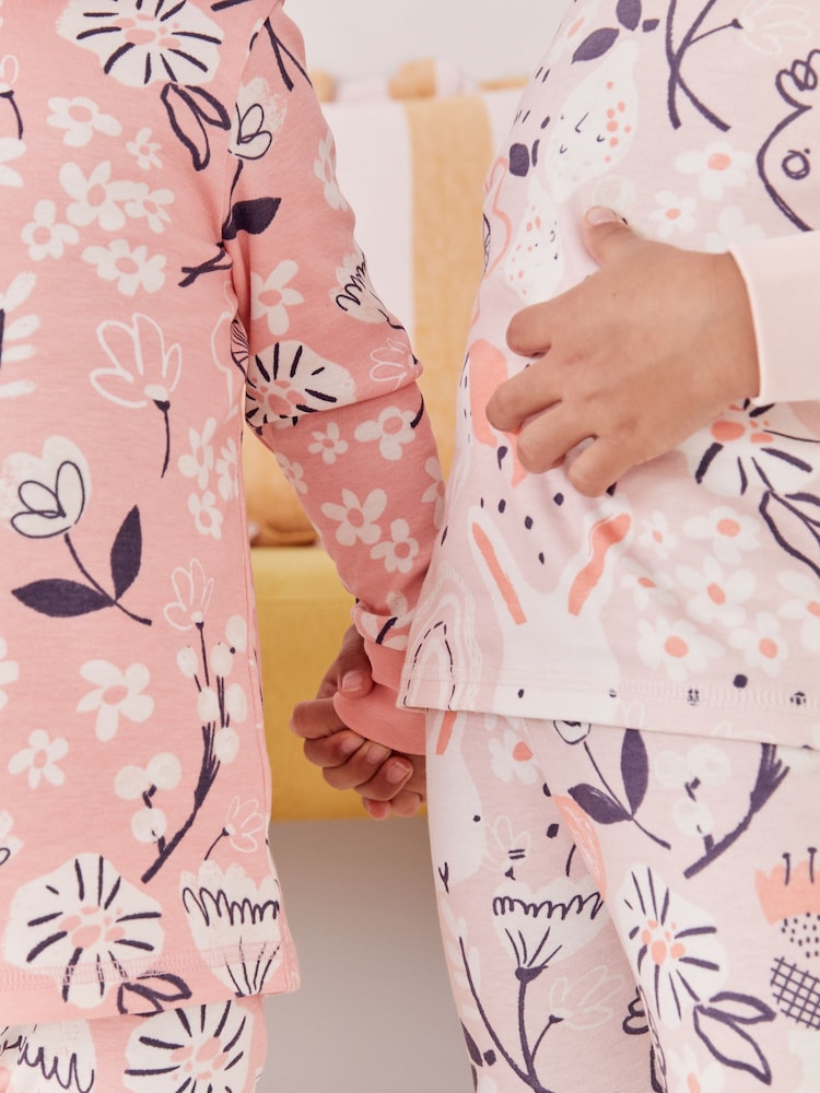 Rose/lapin gris - Manches longues imprimées 100% Cotton Se blottir Pyjamas 3 Lot (9mths-8yrs) - Image 4 of 9