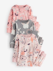 Rose/lapin gris - Manches longues imprimées 100% Cotton Se blottir Pyjamas 3 Lot (9mths-8yrs) - Image 5 de 9