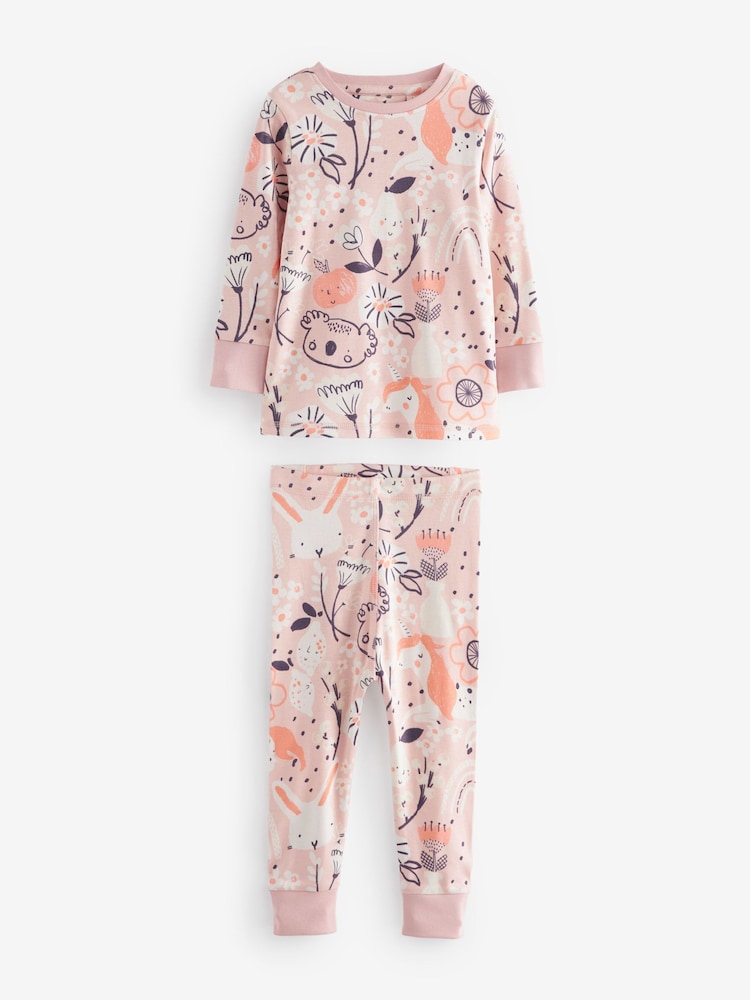 Rose/lapin gris - Manches longues imprimées 100% Cotton Se blottir Pyjamas 3 Lot (9mths-8yrs) - Image 8 of 9