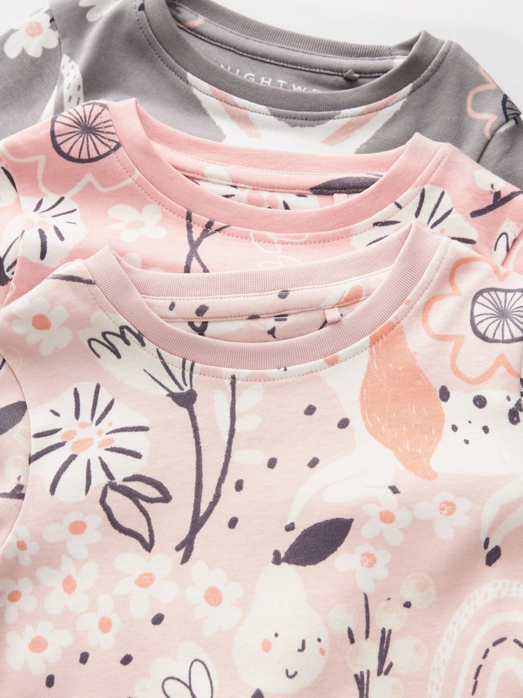 Rose/lapin gris - Manches longues imprimées 100% Cotton Se blottir Pyjamas 3 Lot (9mths-8yrs) - Image 9 de 9