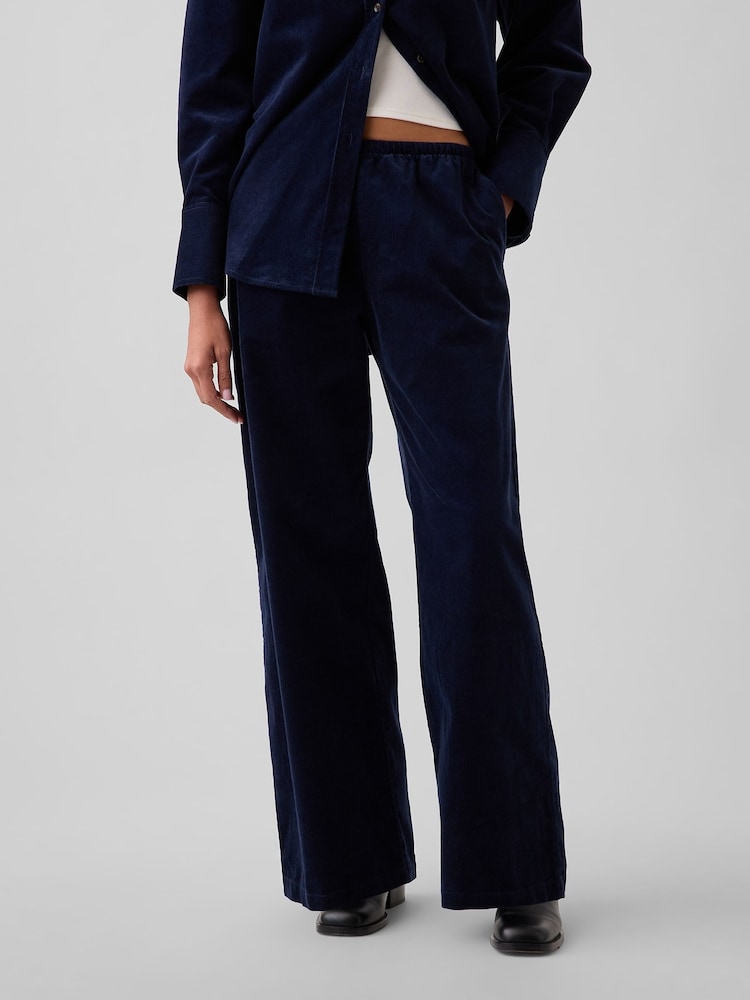 Gap Navy Corduroy Easy Wide-Leg Trousers - Image 1 of 6