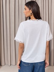 Lipsy White V-Neck Trim Detail T-Shirt - Image 4 of 5