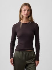 Gap Brown Waffle Knit Long Sleeve T-Shirt - Image 1 of 5