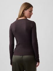 Gap Brown Waffle Knit Long Sleeve T-Shirt - Image 2 of 5