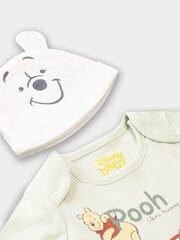 Character White Baby Winnie The Pooh Sleepsuit Bodysuit Hat And Bib 4 Piece Set - Image 4 of 5