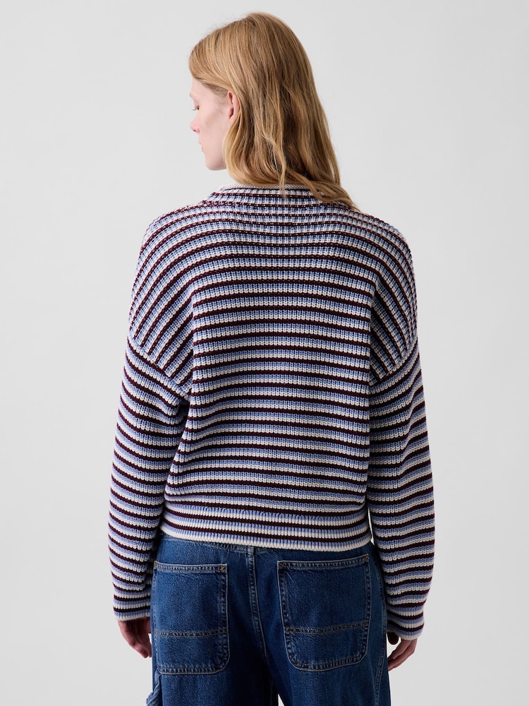 Bleu et bordeaux rayé - Gap pull oversize à col roulé - Image 2 de 4