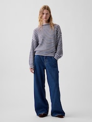 Bleu et bordeaux rayé - Gap pull oversize à col roulé - Image 3 de 4