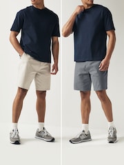 Blue/Ecru Straight Fit Stretch Chinos Shorts 2 Pack - Image 1 of 12