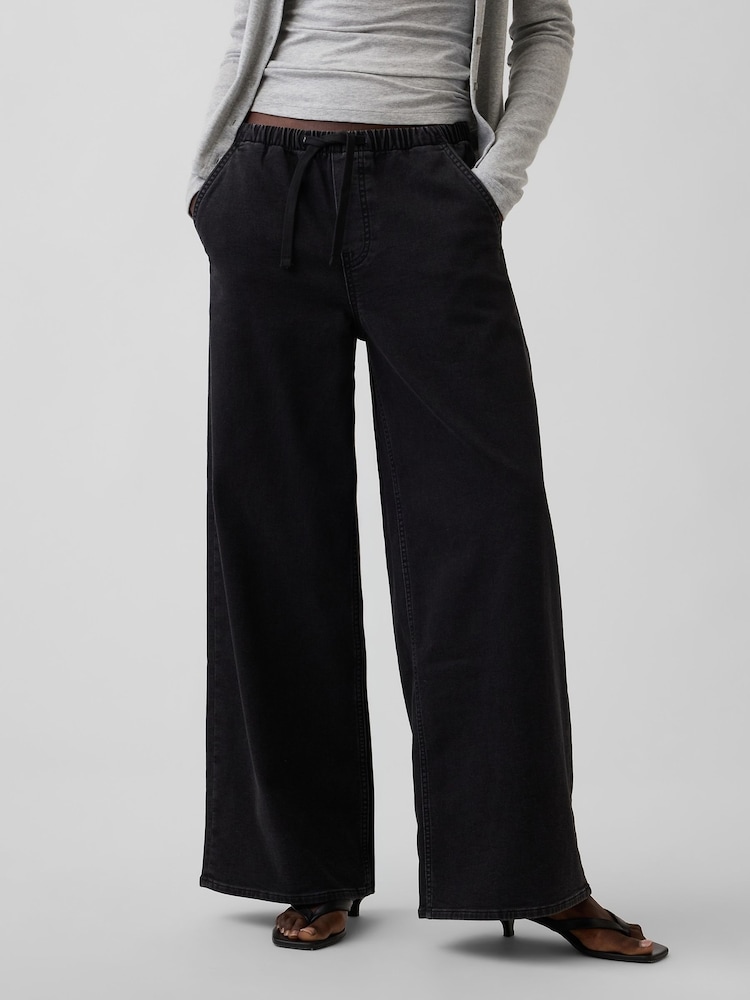 Gap Black Mid Rise Knit Easy Baggy Jeans - Image 1 of 5 Gap Black Mid Rise Knit Easy Baggy Jeans - Image 1 of 5