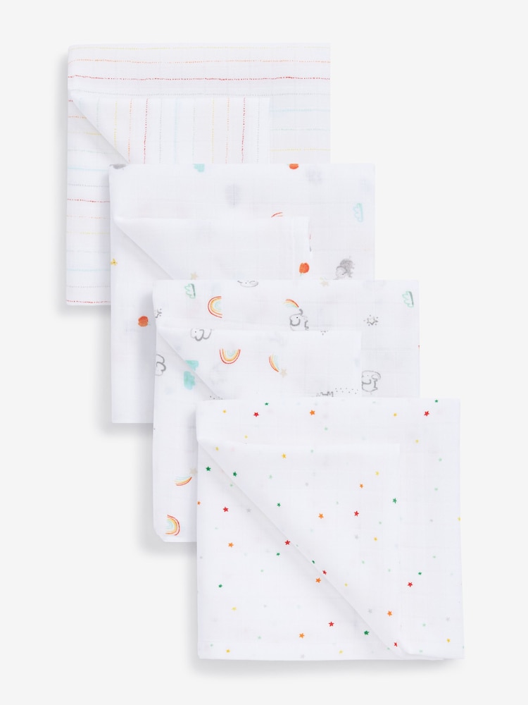 Bela mavrica - 100% bombaž Muslin dojenček Krpe 4 komplet - Slika 1 iz 5 Bela mavrica - 100% bombaž Muslin dojenček Krpe 4 komplet - Slika 1 iz 5