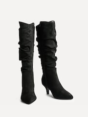 Linzi Black Assured Wide Fit Ruched Kitten Heel High Leg Boots - Image 3 of 5