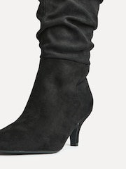 Linzi Black Assured Wide Fit Ruched Kitten Heel High Leg Boots - Image 4 of 5