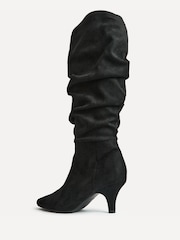 Linzi Black Assured Wide Fit Ruched Kitten Heel High Leg Boots - Image 5 of 5
