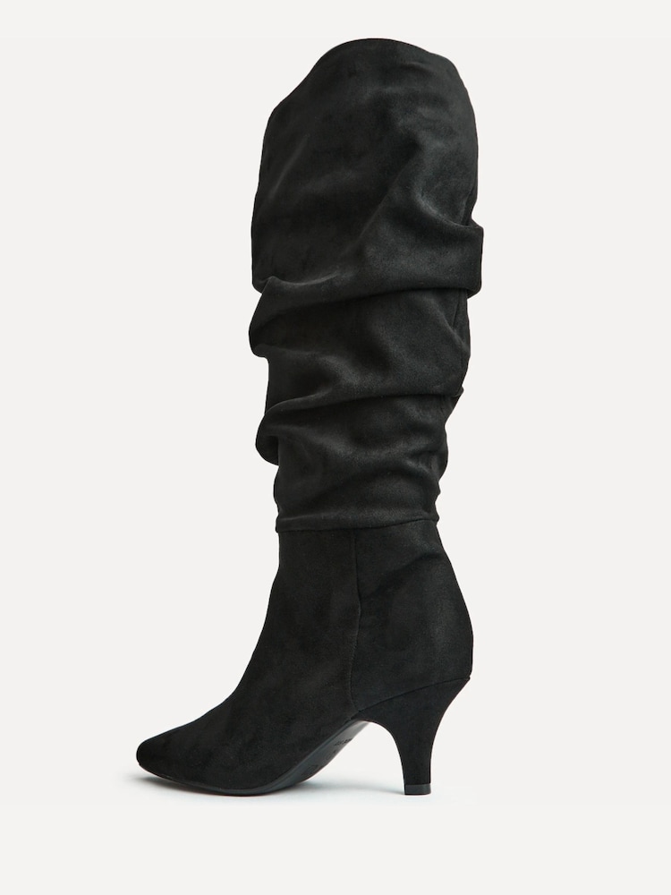 Linzi Black Assured Wide Fit Ruched Kitten Heel High Leg Boots - Image 5 of 5