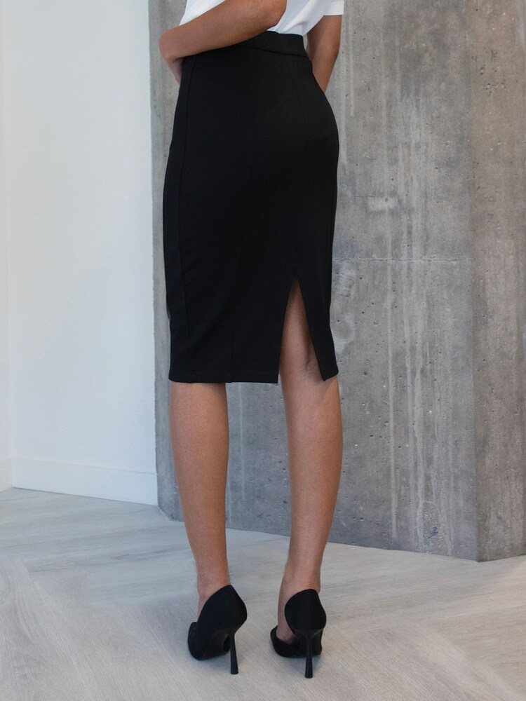Threadbare Black PU Panel Ponte Midi Skirt - Image 2 of 4