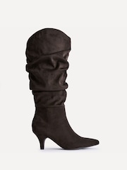 Linzi Brown Assured Wide Fit Ruched Kitten Heel High Leg Boots - Image 2 of 5