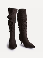 Linzi Brown Assured Wide Fit Ruched Kitten Heel High Leg Boots - Image 3 of 5