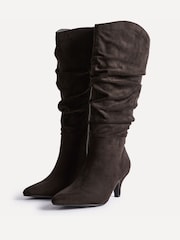Linzi Brown Assured Wide Fit Ruched Kitten Heel High Leg Boots - Image 4 of 5