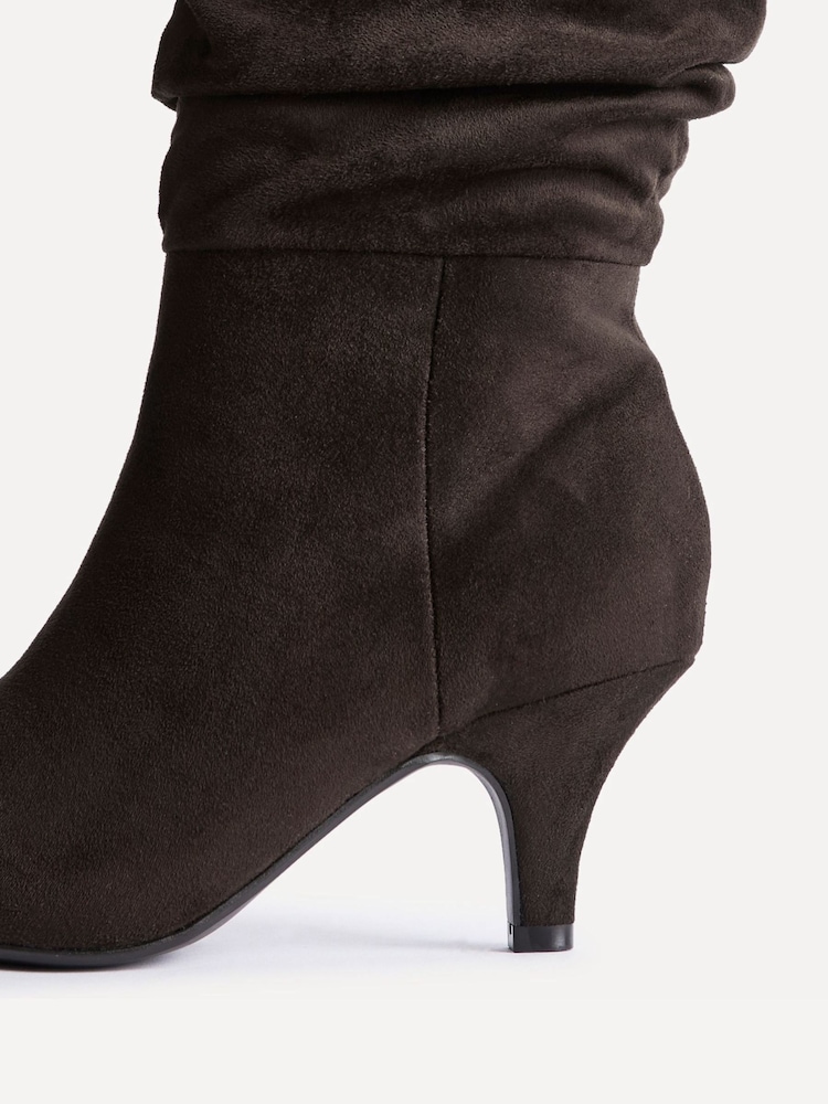 Linzi Brown Assured Wide Fit Ruched Kitten Heel High Leg Boots - Image 5 of 5