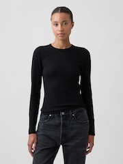 Gap Black Waffle Knit Long Sleeve T-Shirt - Image 1 of 5