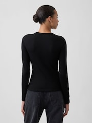 Gap Black Waffle Knit Long Sleeve T-Shirt - Image 2 of 5