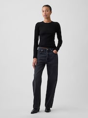 Gap Black Waffle Knit Long Sleeve T-Shirt - Image 3 of 5