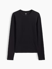 Gap Black Waffle Knit Long Sleeve T-Shirt - Image 5 of 5