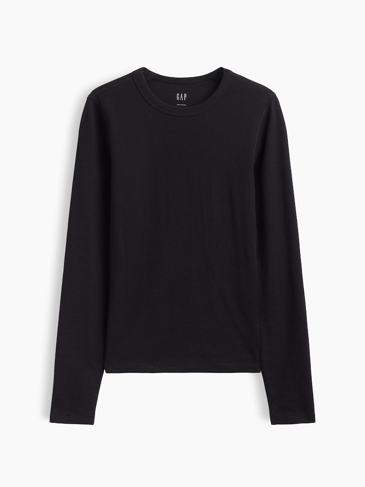 Gap Black Waffle Knit Long Sleeve T-Shirt - Image 5 of 5 Gap Black Waffle Knit Long Sleeve T-Shirt - Image 5 of 5